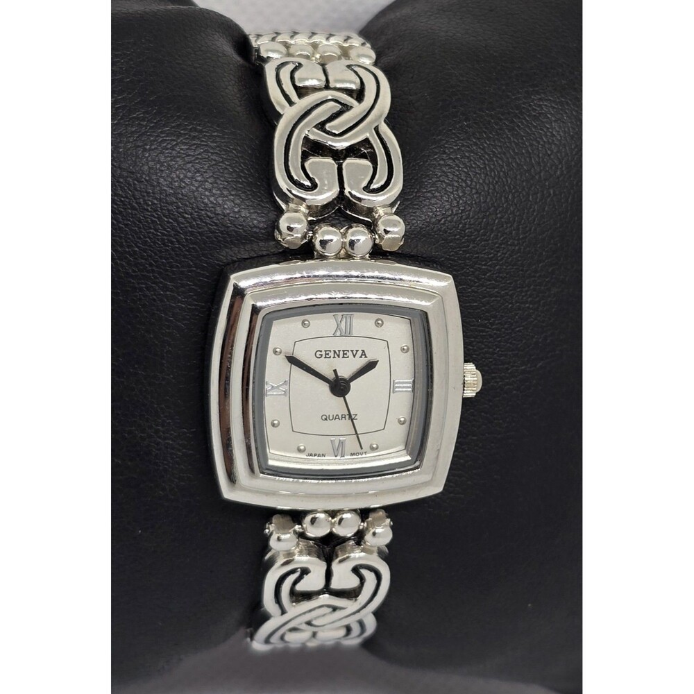 Women's Geneve Square Silver Tone Dial Case Pink Leather Strap Watch 04 - Picture 3 of 9